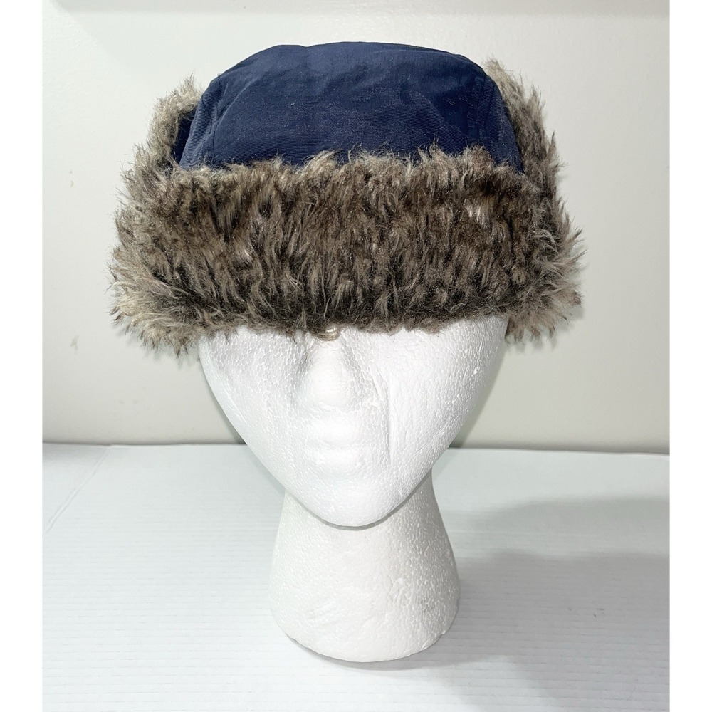Moutainware Apparel Winter Hat Boys OS Navy Blue Fur Lined Winter Ear Flaps Snow